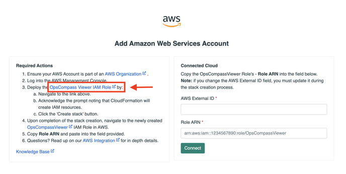 Image of add amazon web services account page