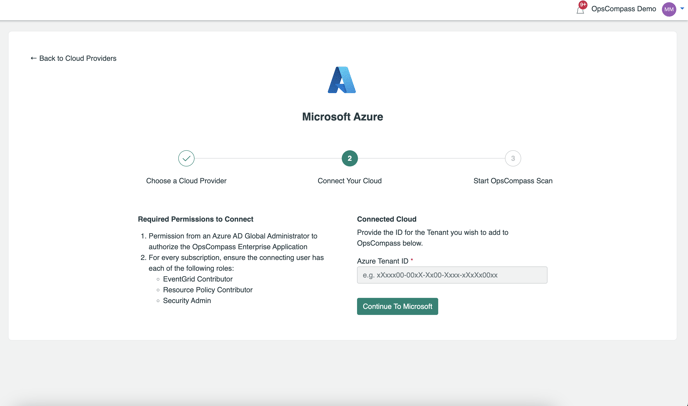 Image of the Microsoft Azure connect page.
