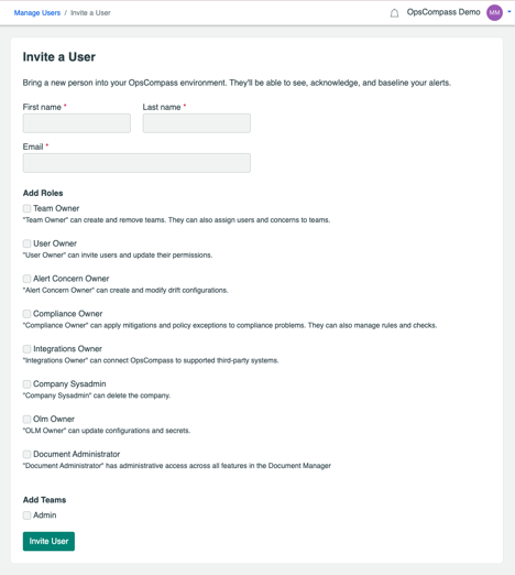 Image of the invite a user page with a form.