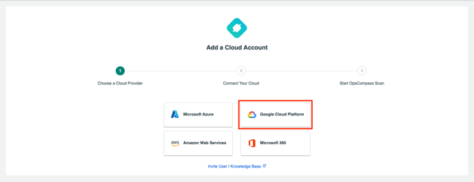 Image of the add a cloud account page highlighting google cloud platform