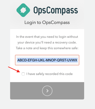 Image of opscompass login with recovery code entered