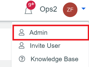 Image of profile dropdown menu with admin selected