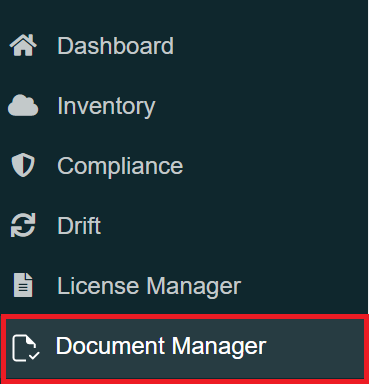 Image of the left navigation menu with the document manager highlighted