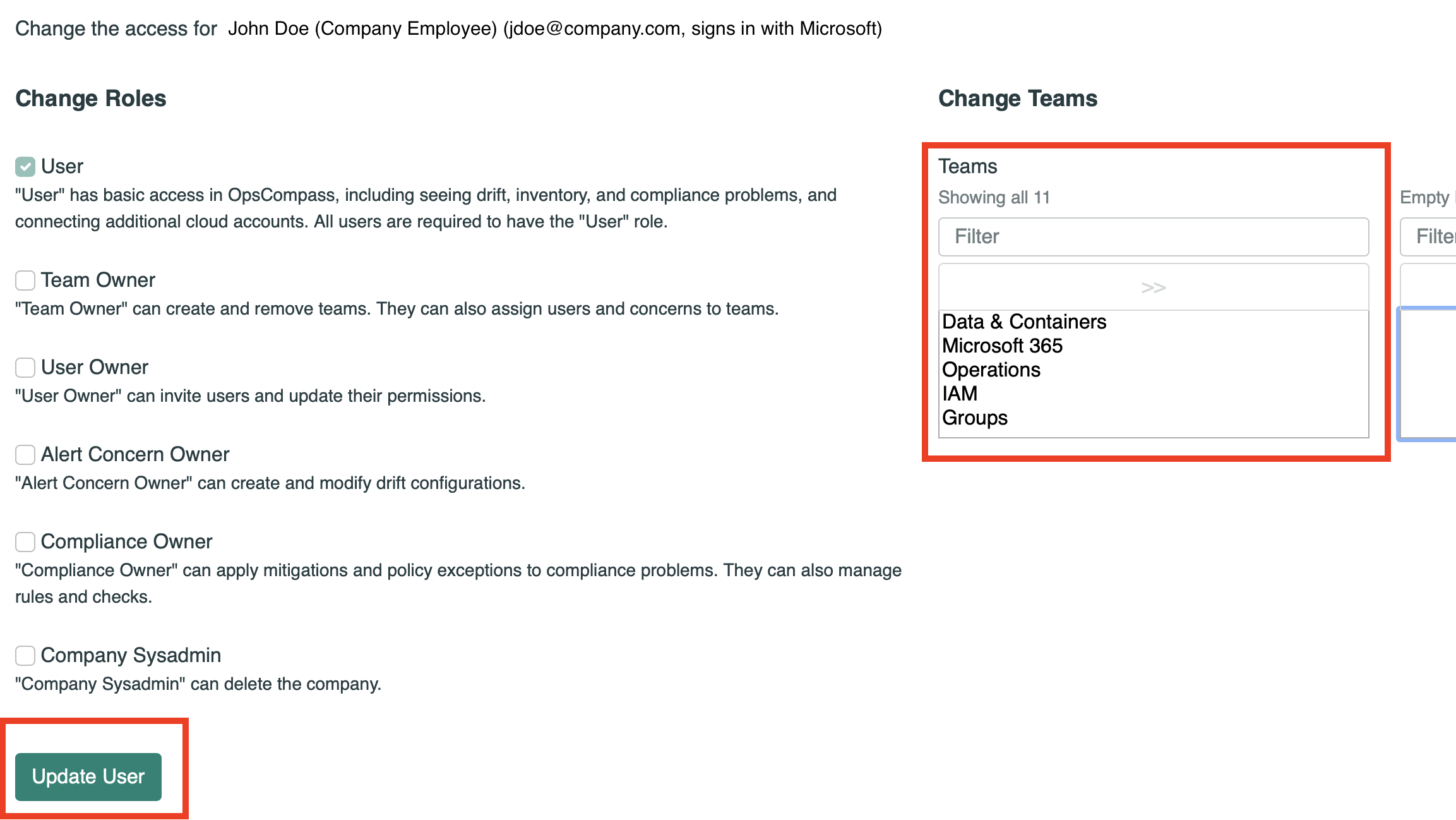Image of the change roles page